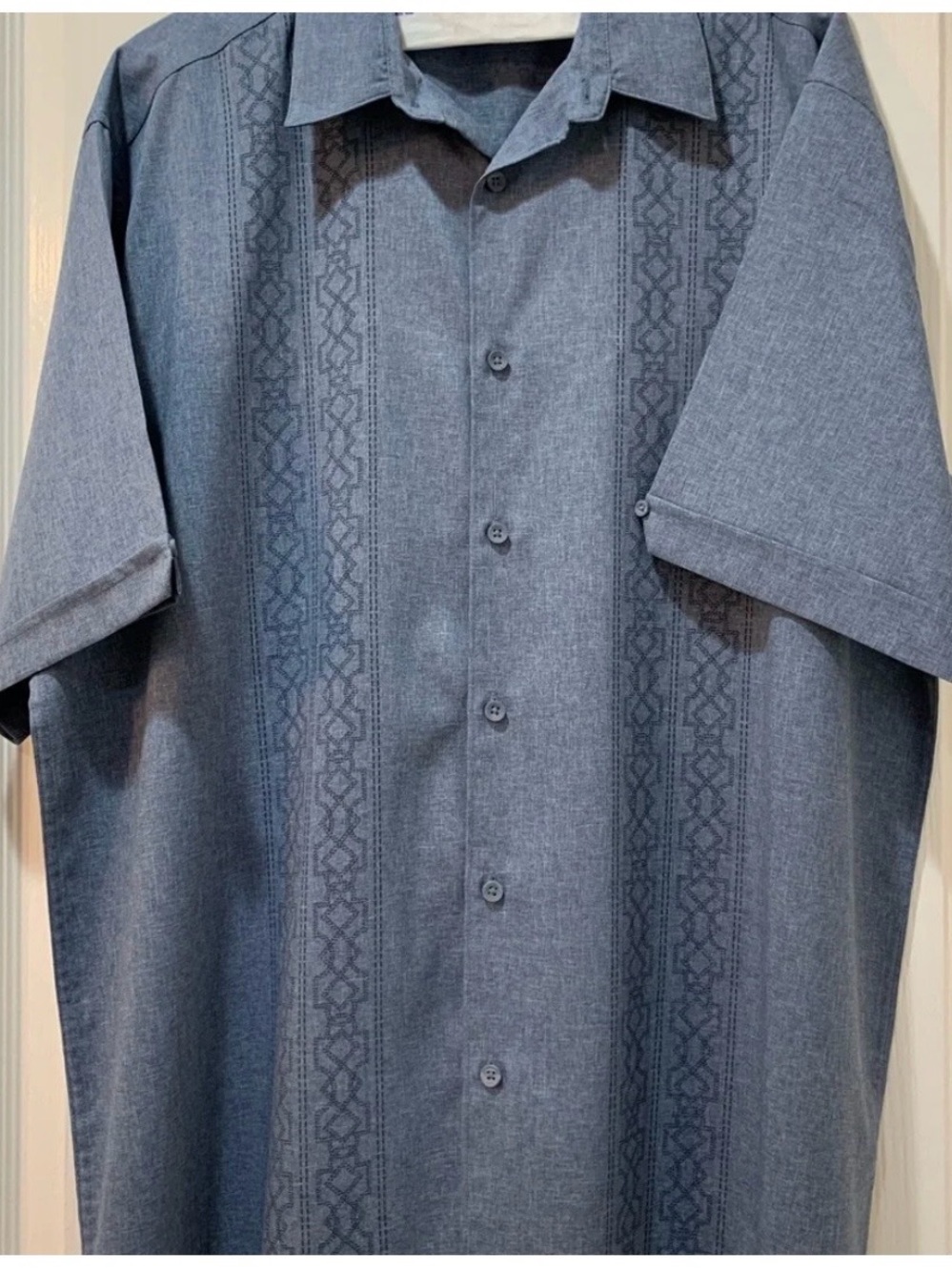 Classic Men's Short-Sleeve Button-Up Shirt in Blue by Cafe Luna 2X
